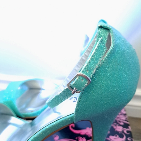 Qupid | Mint glitter ~ Pastel mint glitter open toe high heel shoe - Picture 6 of 9